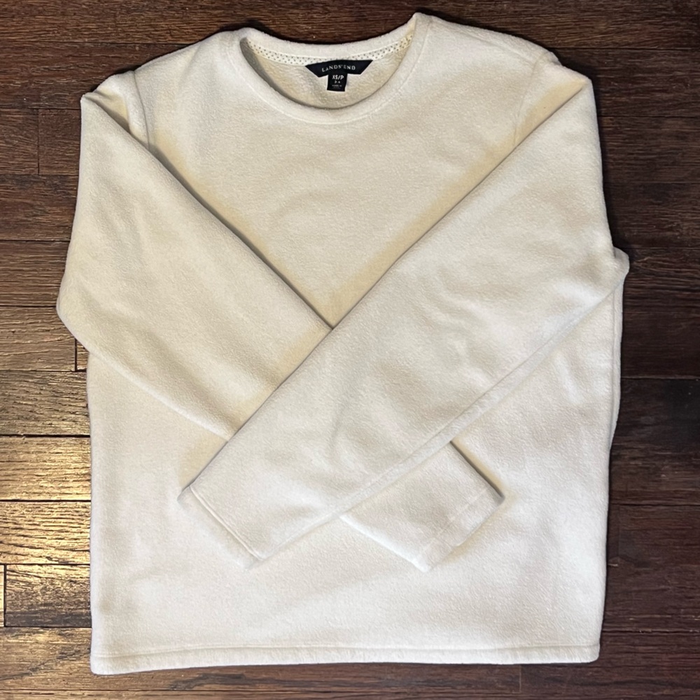 Land’s End White Fleece Crewneck Pullover Women’s XS